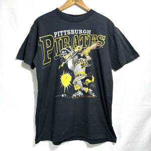 ■ 90s 90年代 ビンテージ USA製 SIGNAL MLB PIRATES パイレーツ イラスト 半袖 Tシャツ サイズL ブラック アメカジ 野球 ■