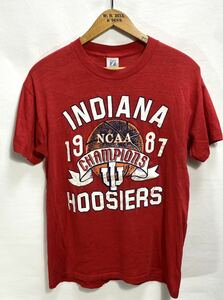 ■ 80s 80年代 USA製 ビンテージ LOGO 7 INDIANA HOOSIERS NCAA 1987 CHAMPIONS 半袖 Tシャツ L 赤 バスケ アメカジ インディアナ大学 ■ 