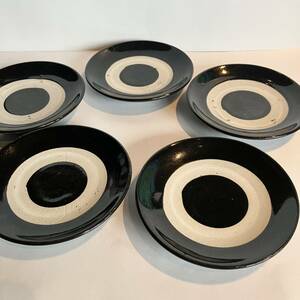 陶器 小皿5点セット 黒×白 和モダン オーバル 和食器