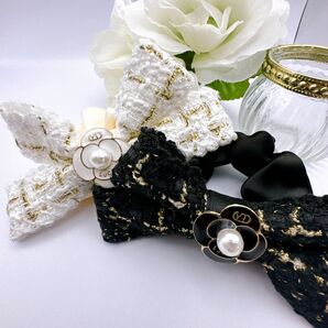 パール カメリア シュシュ インスタ ツイード 二点セット 韓国