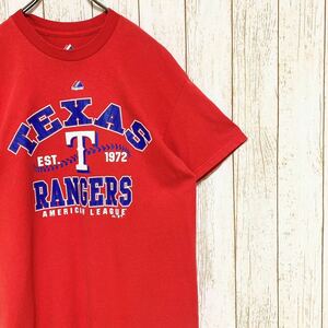 Majestic マジェスティック MLB Texas Rangers テキサス・レンジャーズ プリント Tシャツ L メジャーリーグ USA古着 アメリカ古着