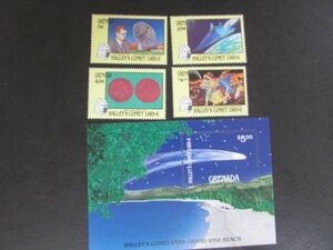 ①　ハレー彗星コレクション　グレナダ　4種完+小型　1986.3.・