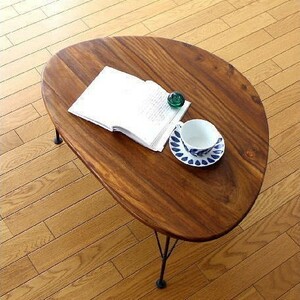 ローテーブル 天然木 木製 無垢材 アイアン おしゃれ リビングテーブル シーシャムオーバルローテーブル