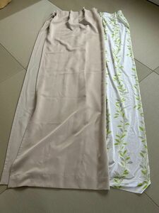 1級遮光カーテン（ベージュ）×レースカーテン（リーフ柄）各2枚セット　幅100×丈200