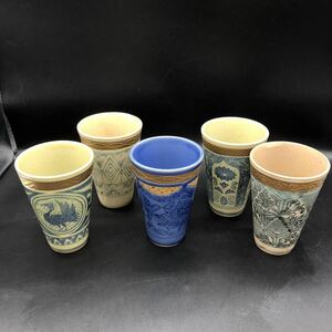 清秀作　四器夢彩　有田焼　湯呑み5客セット　陶磁器　カップ　茶器　茶道具　食器　絵変　W3-13