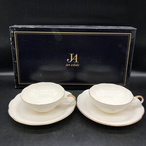 美品　カップ&ソーサー 2客　白磁　日本製　金縁　JUN ASHIDA 食器　ティーカップ コーヒーカップ アンティーク　コレクション　W20