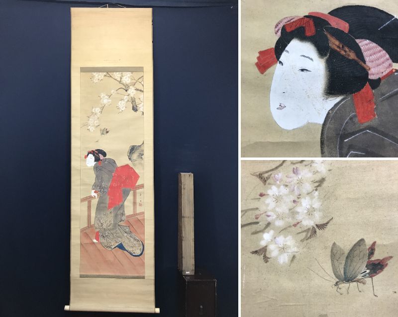 [Authentic] Daishan/Beauty under the cherry blossoms/Beauty painting/Ukiyo-e/Hanging scroll ☆Treasure ship☆AC-144, Painting, Japanese painting, person, Bodhisattva
