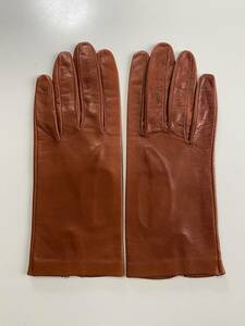 [ beautiful goods ] Italy made lady's leather glove brown group leather gloves lining less size 6 half 