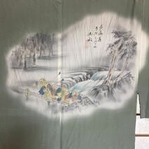 アンティーク着物　東海道五拾三次　山絵画レトロ着物　時代物図柄　古美術 時代物着物　古い着物　紳士着物　リメイク着物　現状渡し_画像2