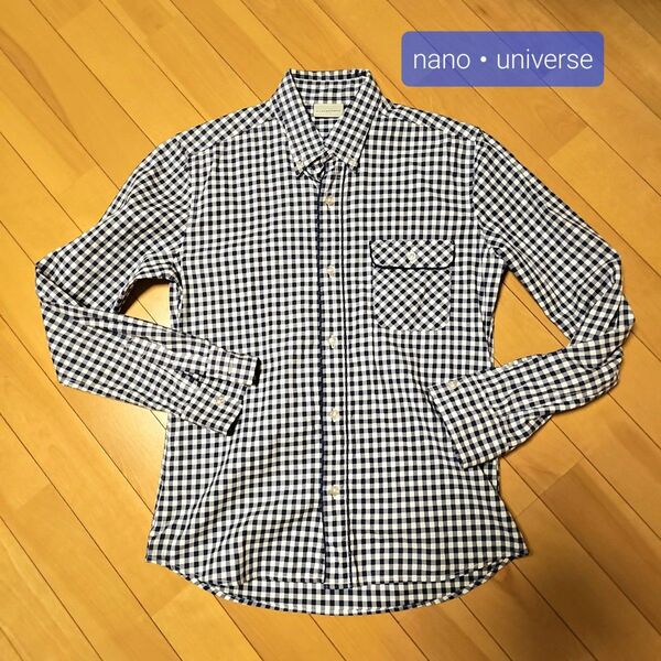 nano・universe！ギンガムチェック 長袖シャツ ボタンダウンシャツ