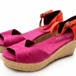 TOMS トムス アンクルストラップ ウェッジソール サンダル size7（25ｃｍ）/ピンクｘオレンジ ■◆ ☆ dfa8 レディースの画像1