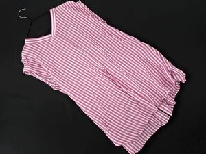  cat pohs OK Strawberry Fields V neck stripe back button blouse shirt white x pink #* * dfa8 lady's 