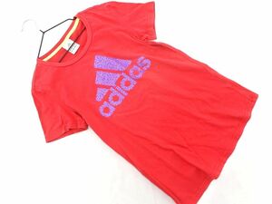 ネコポスOK adidas アディダス ロゴ プリント Tシャツ sizeM/赤 ■◆ ☆ dfb3 レディース