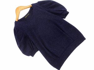  cat pohs OK FREE*S PHRASE free zfre-z puff sleeve lame knitted pull over cut and sewn sizeF/ navy blue #* * dfb6 lady's 