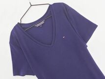 ネコポスOK TOMMY HILFIGER トミーヒルフィガー Vネック カットソー sizeM/濃紺 ■◆ ☆ dfc6 レディース_画像3