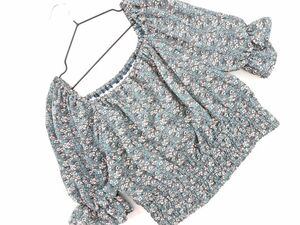  cat pohs OK new goods CECIL McBEE Cecil McBee floral print off shoulder blouse shirt sizeM/ green #* * dfc7 lady's 
