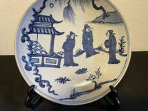 中国美術品 古玩　明清時代　染付人物大皿　道具　中皿 時代物　_画像4
