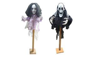  Halloween culture festival ... shop ... doll skeleton ... bargain 2 body including in a package set zombigaikotsu... signboard . mountain . amazing do drill kakasi