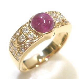 J◇K18【新品仕上済】ルビー & ダイヤ リング 指輪 6号 イエローゴールド 18金 ダイヤモンド ruby diamond yellow gold ring【ネコポスOK】