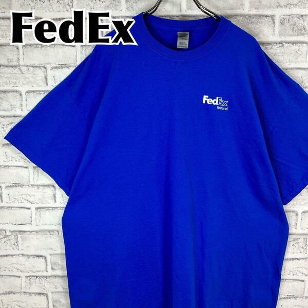 FedEx フェデックス ワンポイントプリントロゴ 企業 Tシャツ 半袖 輸入品 春服 夏服 海外古着 会社 貿易 輸出 輸入 運送 ビッグサイズ