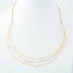 [Новое готово] K18 Pearl Pearl 3 Choker Collece Gold Gold