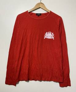 ★ A.P.C. ロングスリーブ コットン トップス カットソー 長袖 Tシャツ 赤 レッド 3 薄手 インド製 
