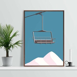 Chair Lift & Mountains Art Print (21 x 30cm) A4 アート ポスター 北欧 リビング Art Poster