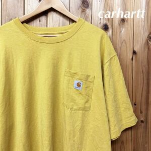 carhartt /LOOSE FIT /カーハート メンズ2XL 半袖Tシャツ ポケットTシャツ トップス マスタード ワーク アメカジ ビッグサイズ USA古着