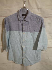  men's ph155 TK MIXPICE Takeo Kikuchi bai color 2 tone 5 minute height cotton linen shirt L navy / blue 