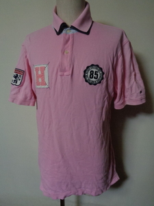  TOMMY HILFIGER トミーヒルフィガー ロゴ刺繍 ポロシャツ M ピンク系 半袖 ワッペン 刺繍 メンズ 紳士