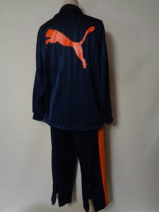 PUMA Puma jersey top and bottom set big Logo jersey setup jacket size S-M pants size M navy × orange 