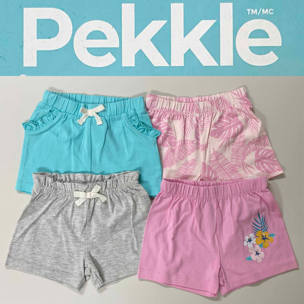 新品 4枚セット 80 ★ コストコ PEKKLE ガールズ ショートパンツ 12M キッズ ベビー 半ズボン 短パン ハイビスカス ハワイ柄 ペックル