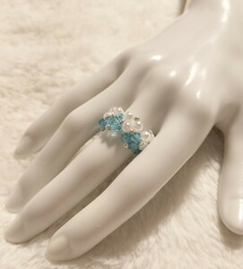 [No.5282] ring ring braided braided beads pearl light blue 