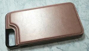 送料無料 シンプル カード入れ背面手帳型 iPhone7Plus/8Plusケース ピンク