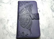 手帳型 iPhone6Plus用 ケース 蝶 花柄 パープル紫色_画像3