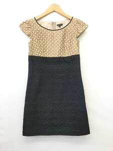 【送料無料】 TOCCA トッカ ワンピース ベージュ ブラック カットワークレース フレンチスリーブ 切替え リボン 日本製 size0 S/948594