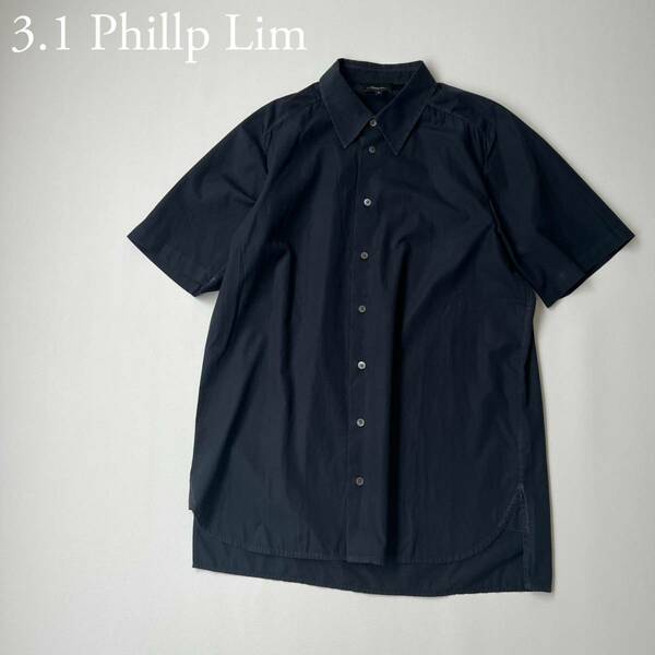 3.1 Phillp Lim スリーワンフィリップリム　シャツ ボックスシルエット トップス　ダークネイビー 半袖シャツ　メンズ　紳士服