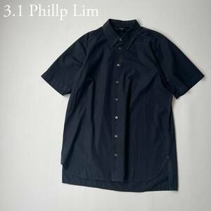 3.1 Phillp Lim スリーワンフィリップリム　シャツ ボックスシルエット トップス　ダークネイビー 半袖シャツ　メンズ　紳士服