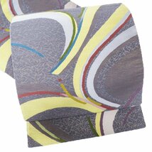 袋帯 中古 リサイクル 正絹 カジュアル 仕立て上がり 六通 抽象模様 紫鼠色 多色 きもの北條 A885-11_画像1