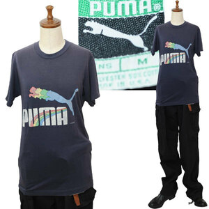 ★【希少 80s USA製 コピーライト有】1983年 名作 ビンテージ PUMA プーマ 旧ピューマ デカロゴ 4連 ピューマ Tシャツ M シングルステッチ