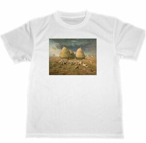 Art hand Auction Jean-François Millet Dry T-shirt Chef-d'œuvre Peinture Automne, Botte de foin de millet, Taille moyenne, Col rond, lettre, logo