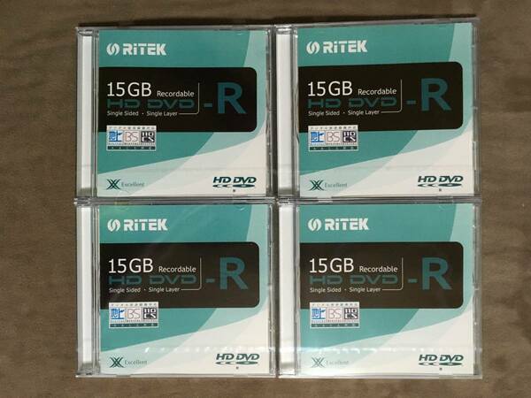 【 送料無料！!・まとめて4セット・未開封品！】★RiTEK◇録画用 HD DVD-R(AACS対応)◇15GB(片面1層)/75分(デジタルハイビジョン)/台湾製★