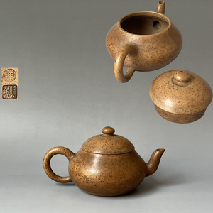  old ceramic art purple sand "hu" pot China * Kiyoshi era ... made [ pear shape "hu" pot ]. yellow mud green tea small teapot tea utensils Tang thing LT-06312