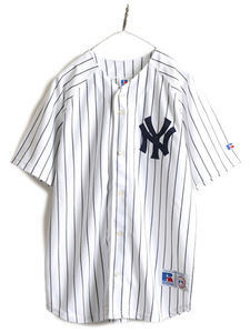00s ボーイズ XL メンズ S 程■ MLB オフィシャル ラッセル ヤンキース ベースボール シャツ / 古着 00年代 RUSSELL ゲームシャツ 大リーグ
