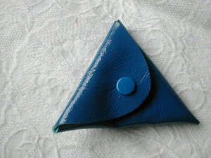  handmade real leather made triangle purse coin case change purse . enamel blue 