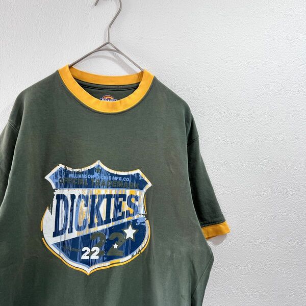 Dickies リンガーTシャツ S グリーン プリントTシャツ 半袖Tシャツ