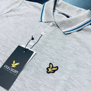 Mサイズ ライルアンドスコット LYLE&SCOTT 半袖 ポロシャツ ゴルフ メンズ 新品 ワンポイント ワッペン 春夏 グレー 灰色