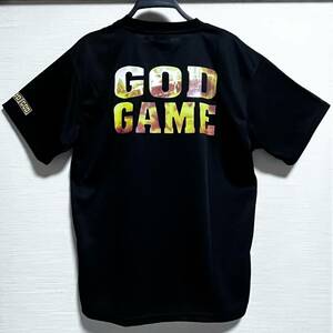 パチスロ Million God (ミリオンゴッド) 神々の凱旋 - MEN 半袖 プリント Tシャツ 黒色 Lサイズ GOD GAME (新品タグ付き未着用品)
