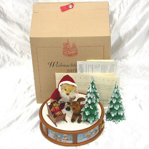 S3285 ☆ Steiff シュタイフ クリスマス ミュージカル ボックス 約13cm 約10cm 2003 限定1000体 037795 オルゴール 正規品 本物