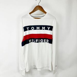 TOMMY HILFIGER トミーヒルフィガー メンズ 長袖Tシャツ 長袖シャツ プリントTシャツ Sサイズ シンプル カジュアル 丸首 ホワイト ロゴ